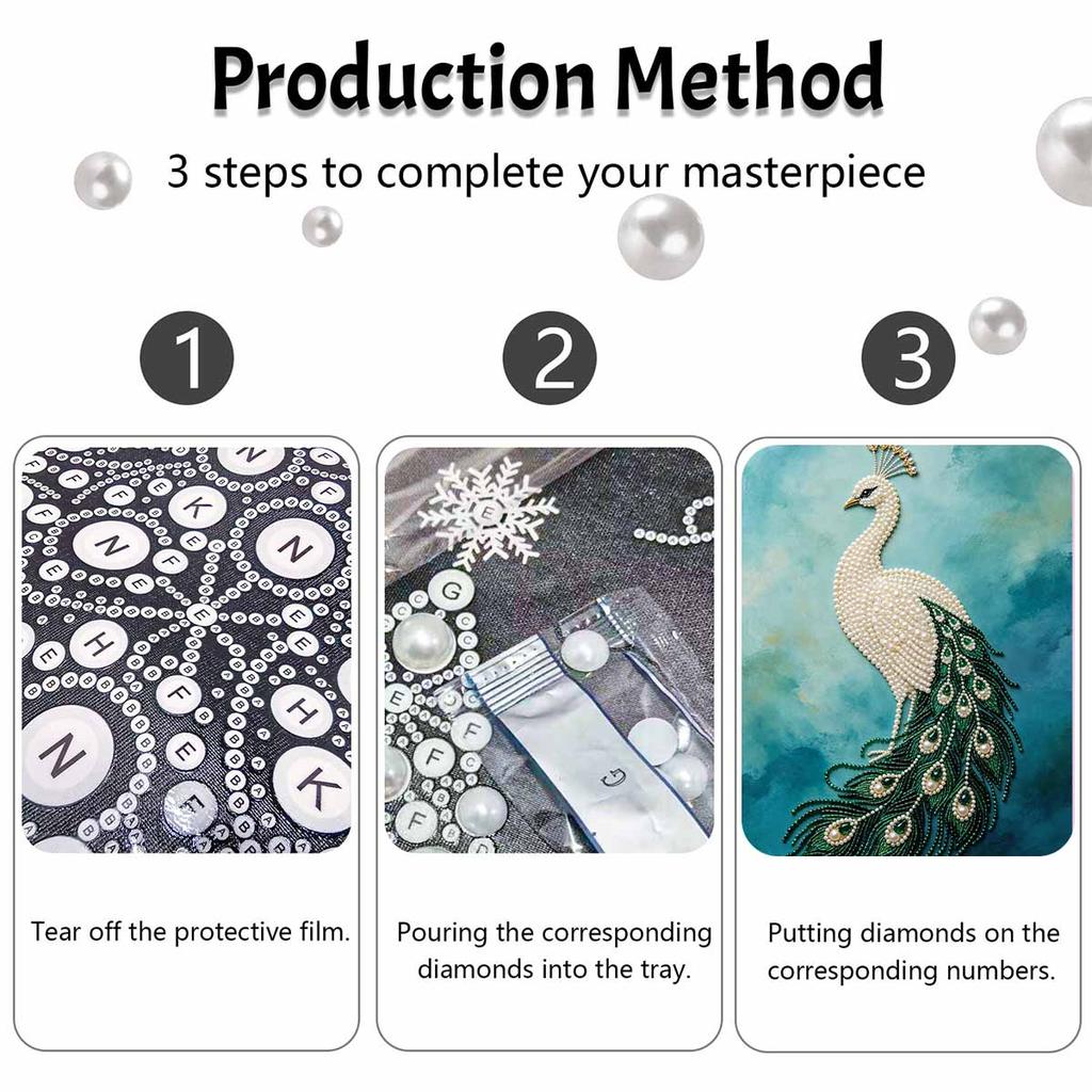 Elegant Peacock Pearl Kit 5D DIY Round Rhinestone Art for Adults Relaxing Handmade Wall Decor National Day Gift Frameless