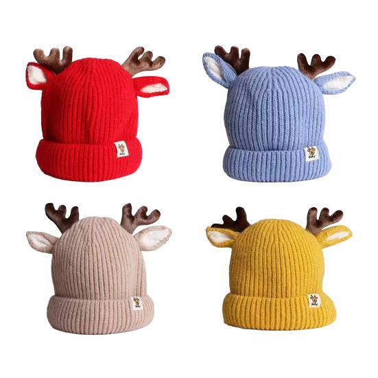 Reindeer Antler Baby Hat Soft Warm Knitted Winter Hat Perfect Fit Elastic Design Festive Christmas Toddler Cap