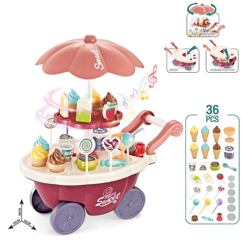 Children'S Play House Kitchen Toys Lights Mini Candy Trolley Girls Ice Cream Ice Cream Shop Supermarket Set