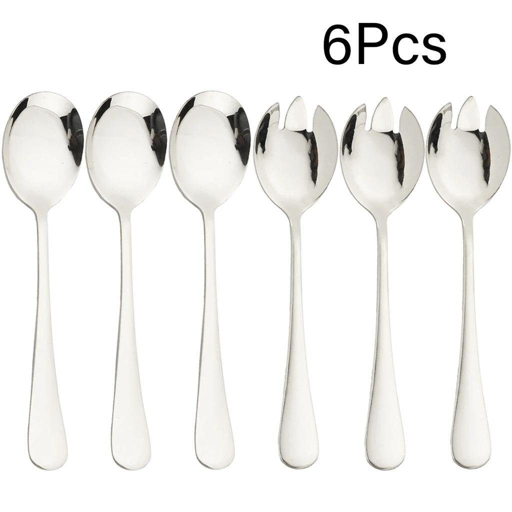 6 Pieces Salad Cutlery Set Stainless Steel Salad Spoon Fork Gold Salad Server European Style Kitchen Tool Accessories