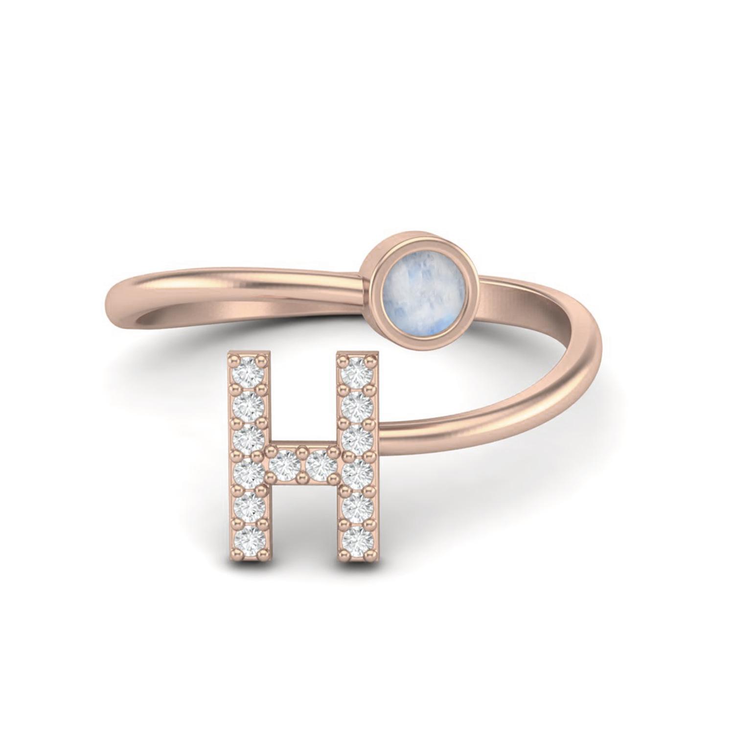 

Capital H Initial Letter Moonstone Women Adjustable Front Open Ring 925 Sterling Silver Rose Vermeil 10 ярко-розовый