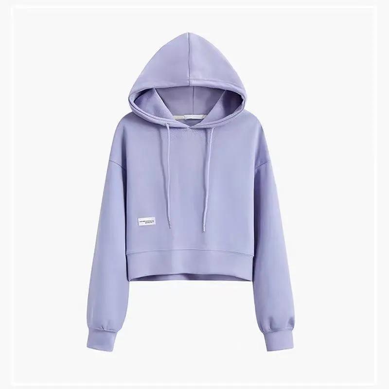 Kapuzenpullover Bonbonfarbenes Kapuzensweatshirt Damen Kurz Langärmlig Frühling und Herbst Einfarbig Tide Dünner Pullover Jacke Oberteil