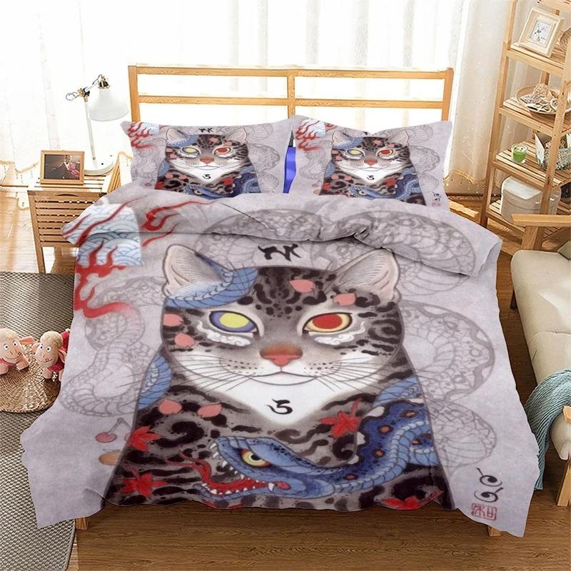 Phechion Samurai Cat Tattoo 3D Print Bedding Set Duvet Covers Pillowcases One Piece Comforter Bedding Sets Bedclothes Bed K580