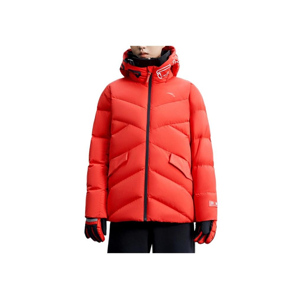 Anta Letter Print Pattern Zipper Hooded Down Jacket Women Outerwear Red 162247910-2
