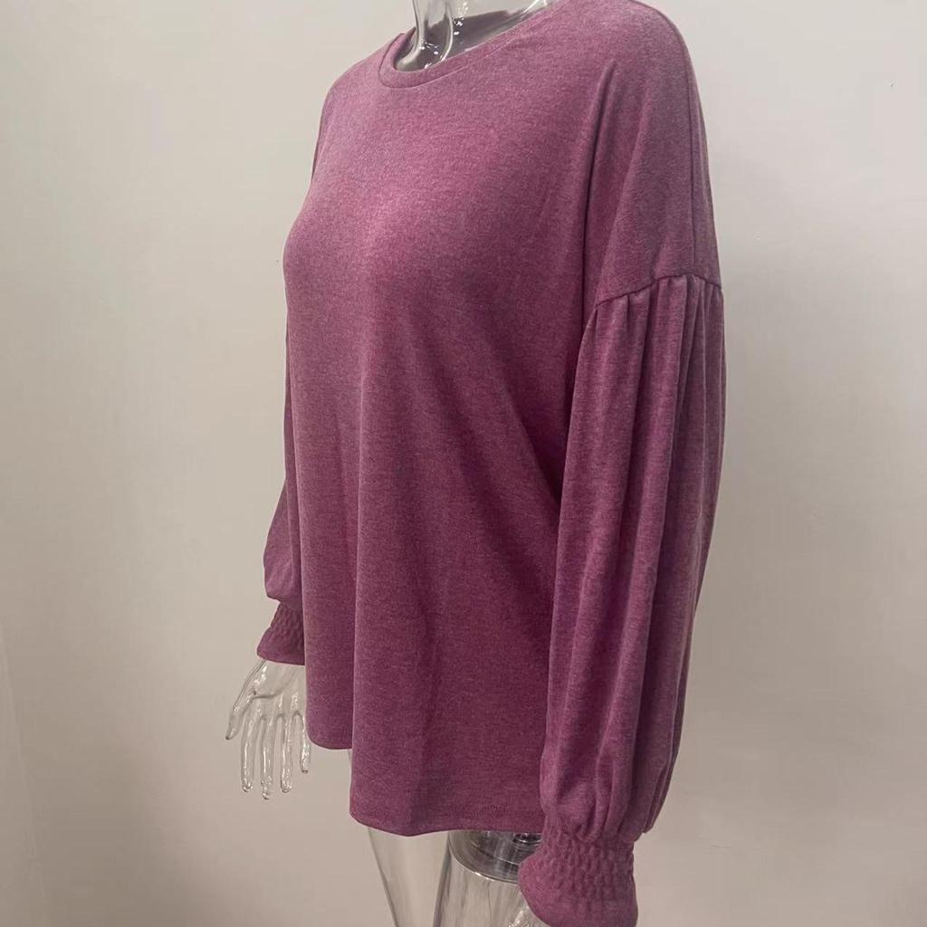 Women's Plus Size Tops Autumn Round Neck Ruffled Lantern Sleeve Pullovers