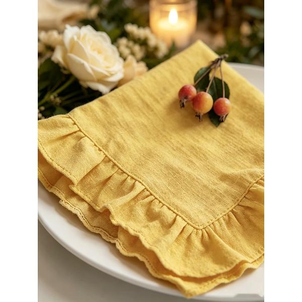 Cotton Napkins Ruffle Edge 45x45cm French Wavy Frill Washed Cloth Dinner Napkins Multiple Colors Wedding Party Table Setting Soft Washable Durable