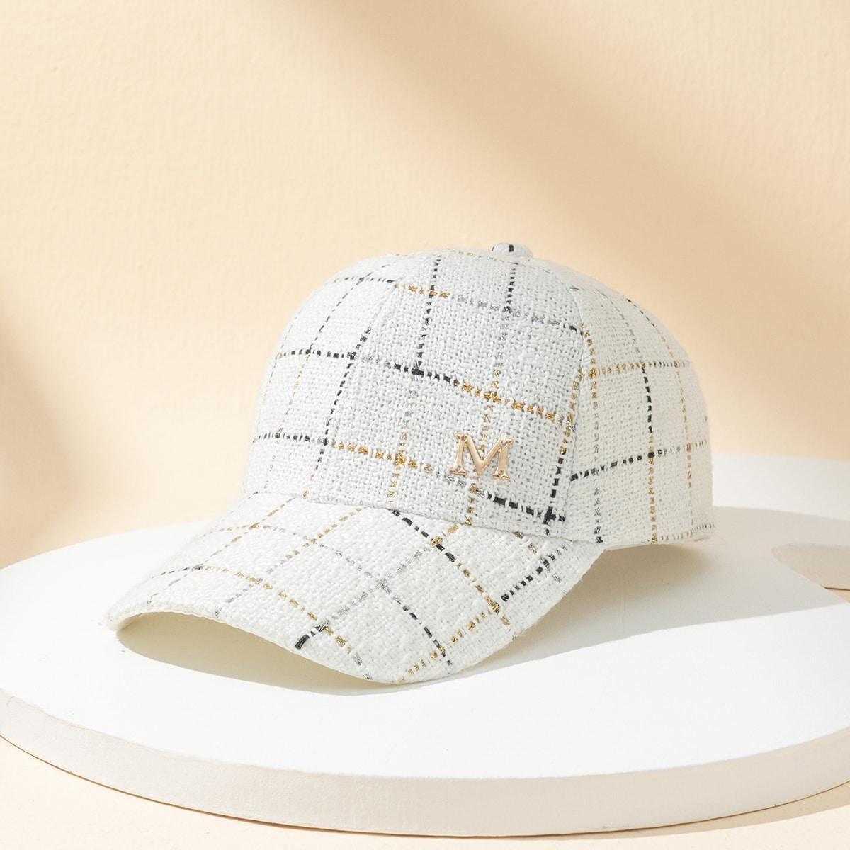 

Classic retro checkered baseball cap Fashion three-dimensional M flash line curved cap outdoor sunshade hat One Size