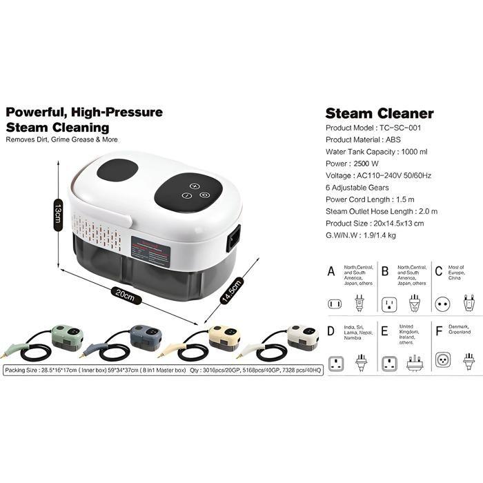 Steam Cleaner, 2500 W, 3 Bars, 1000 Ml, High Temperature Sterilization, Fast Heating, Convenient, Portable, White