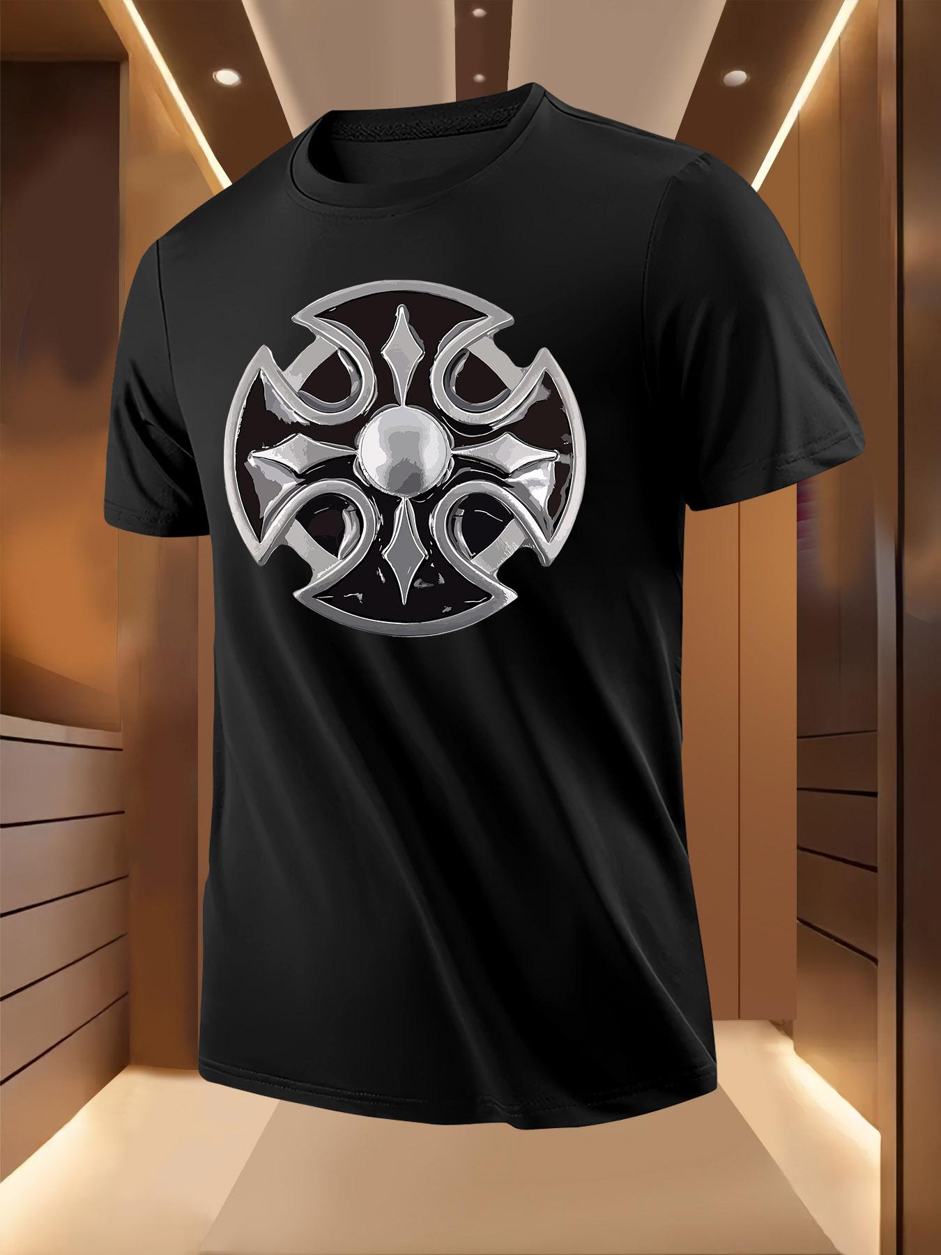 Heavy-Duty Metallic Cross Badge Graphic Tshirt - Bold Bla... XXL