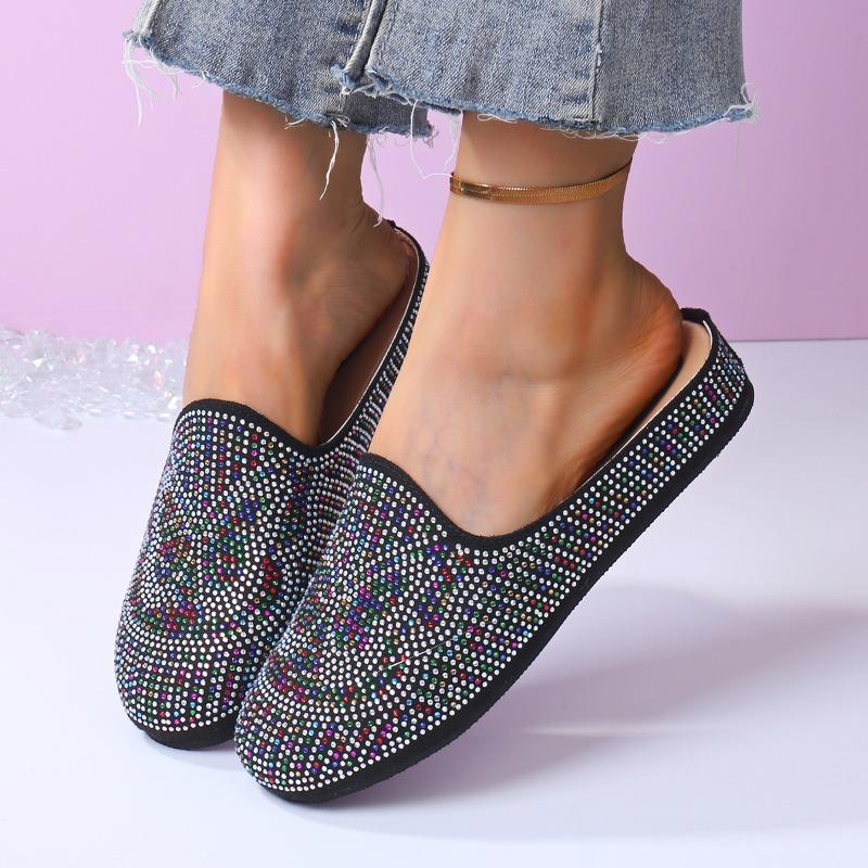 Colorful Full Diamond Baotou Slippers Summer New Round Toe Deep Mouth Soft Sole Non-slip Wear-resistant Flat Shoes