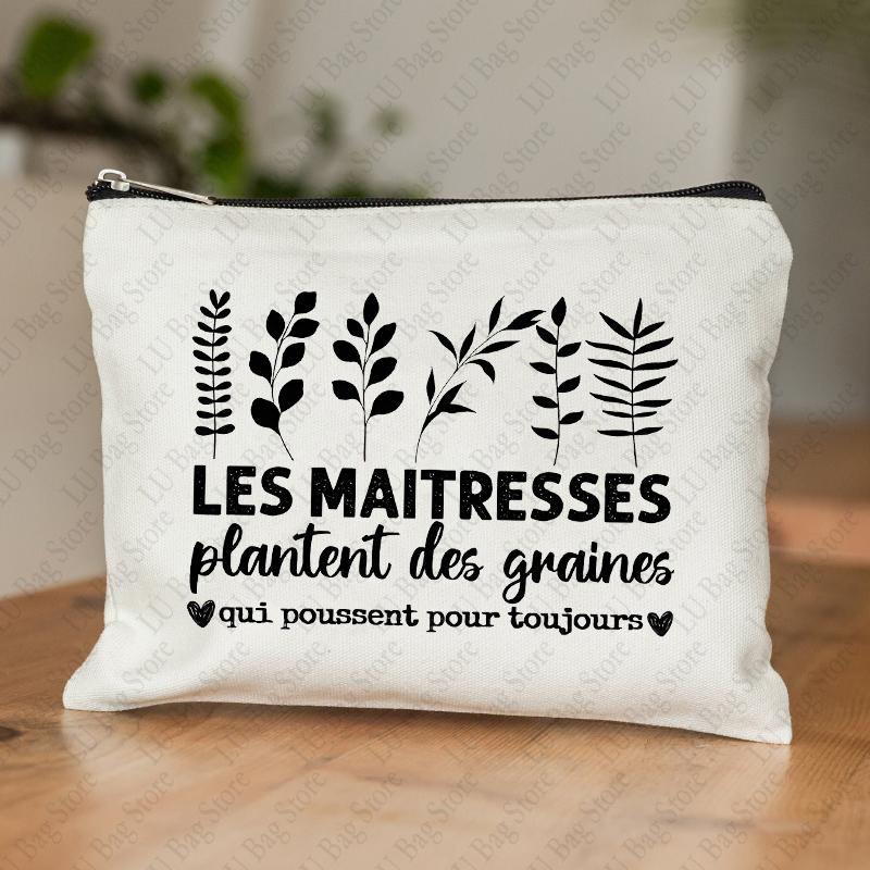 Teacher Theme Women Makeup Bag Maitresse Inspired Cosmetic Case with French Style Design Educational Motif Wallet Work or School