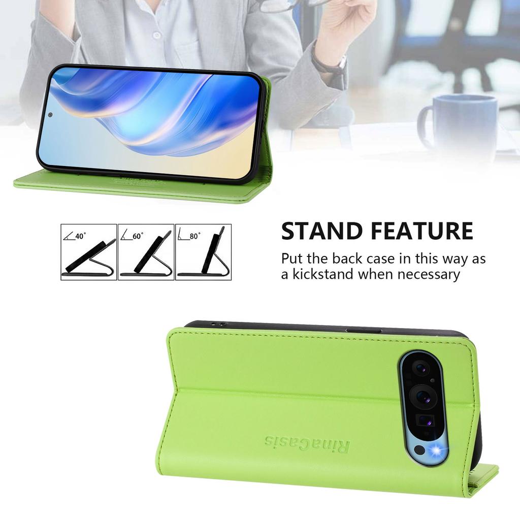 For Google Pixel 9 Pro/Google Pixel 9 Leather Case RINACASIS RC01 Phone Cover with RFID Blocking Wallet Stand
