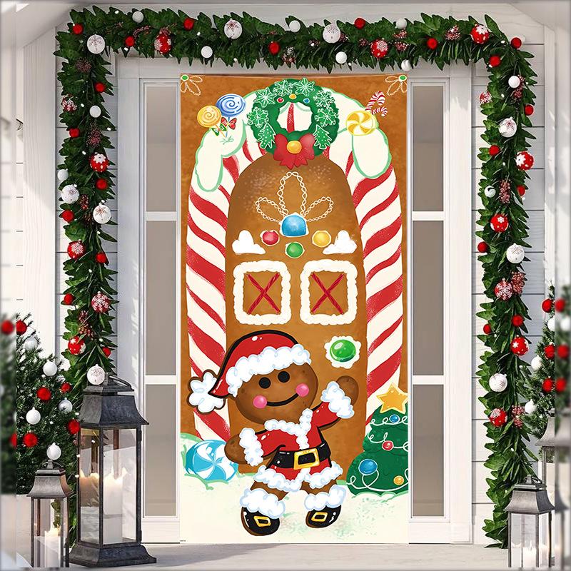 Stretch Fabric Christmas Door Tapestry - Santa Claus Gift Background for Holiday Parties
