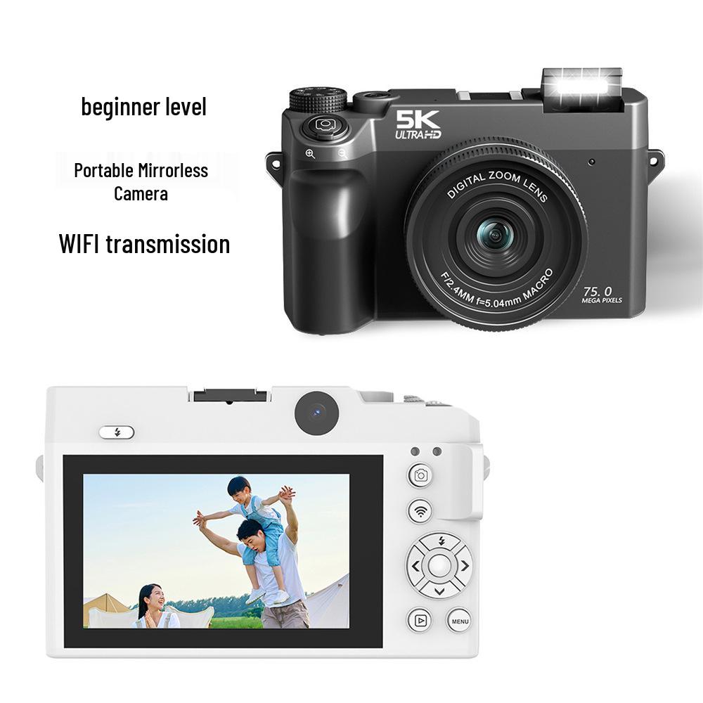 WD07 Retro Mirrorless Camera: 75MP 5K HD, Dual Front & Rear Cameras, Beauty Selfie