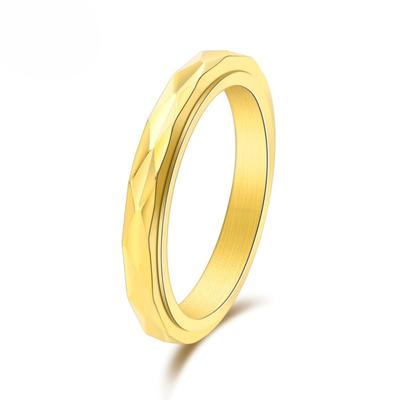 Rotating Diamond Cut Stainless Steel Ring for Women 3MM Minimalist Gold Jewelry