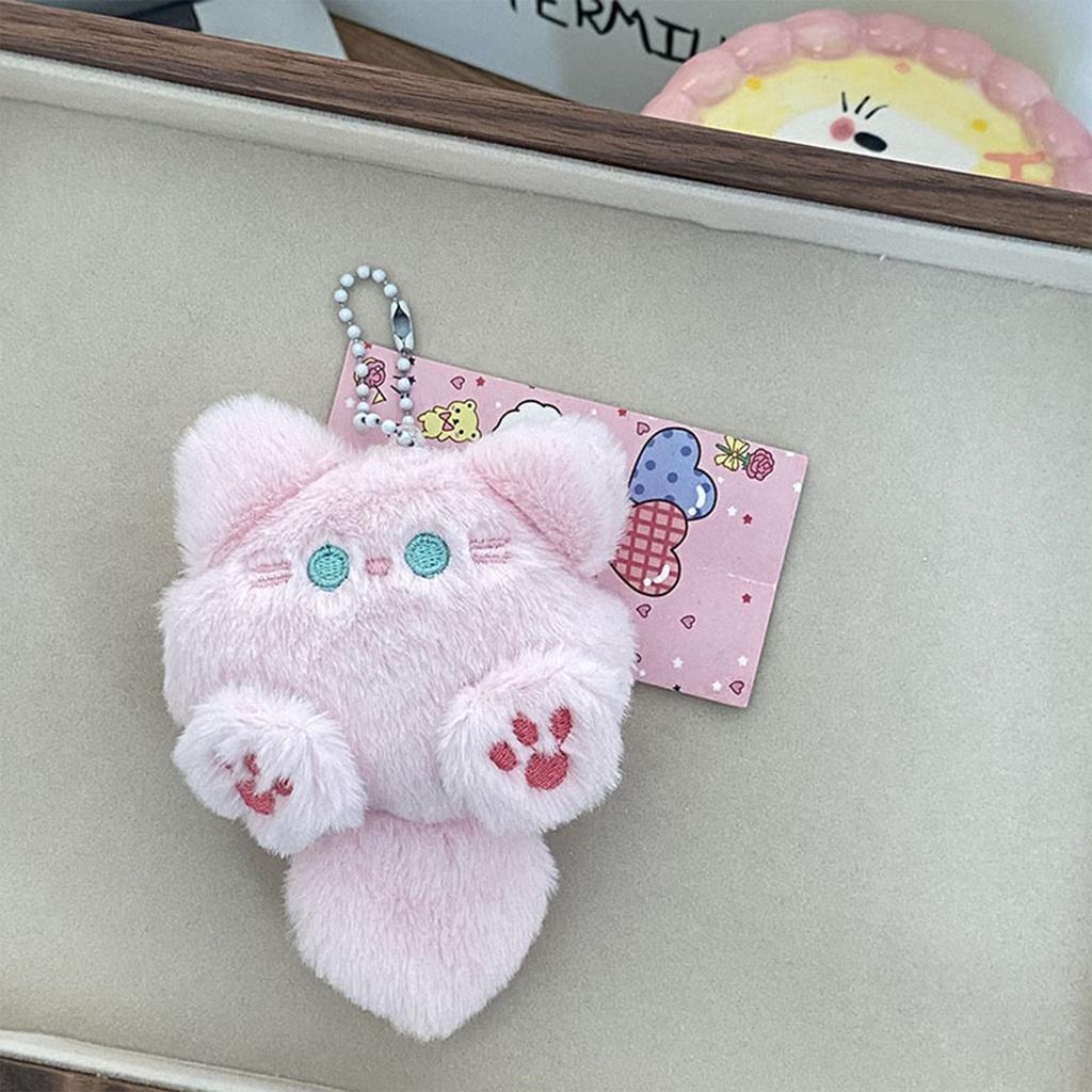 Cute Plush Long Tailed Cat Squeak Keychain Kawaii Cartoon Doll Toy Bag Pendant Key Ring Keyring Accessories For Women Girls