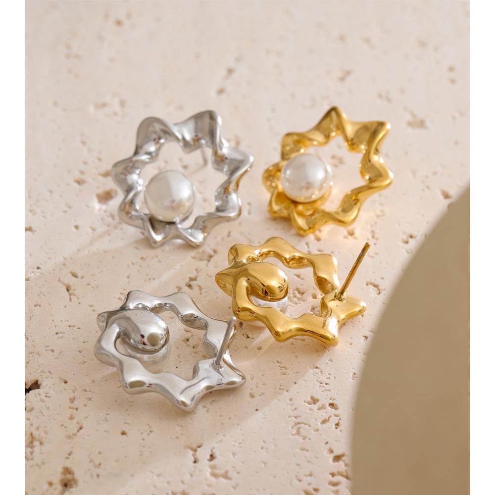 Eetit Fashion Stainless Steel Simulated Pearls Flower Stud Earrings for Women Waterproof Trending Ear Daily Jewelry