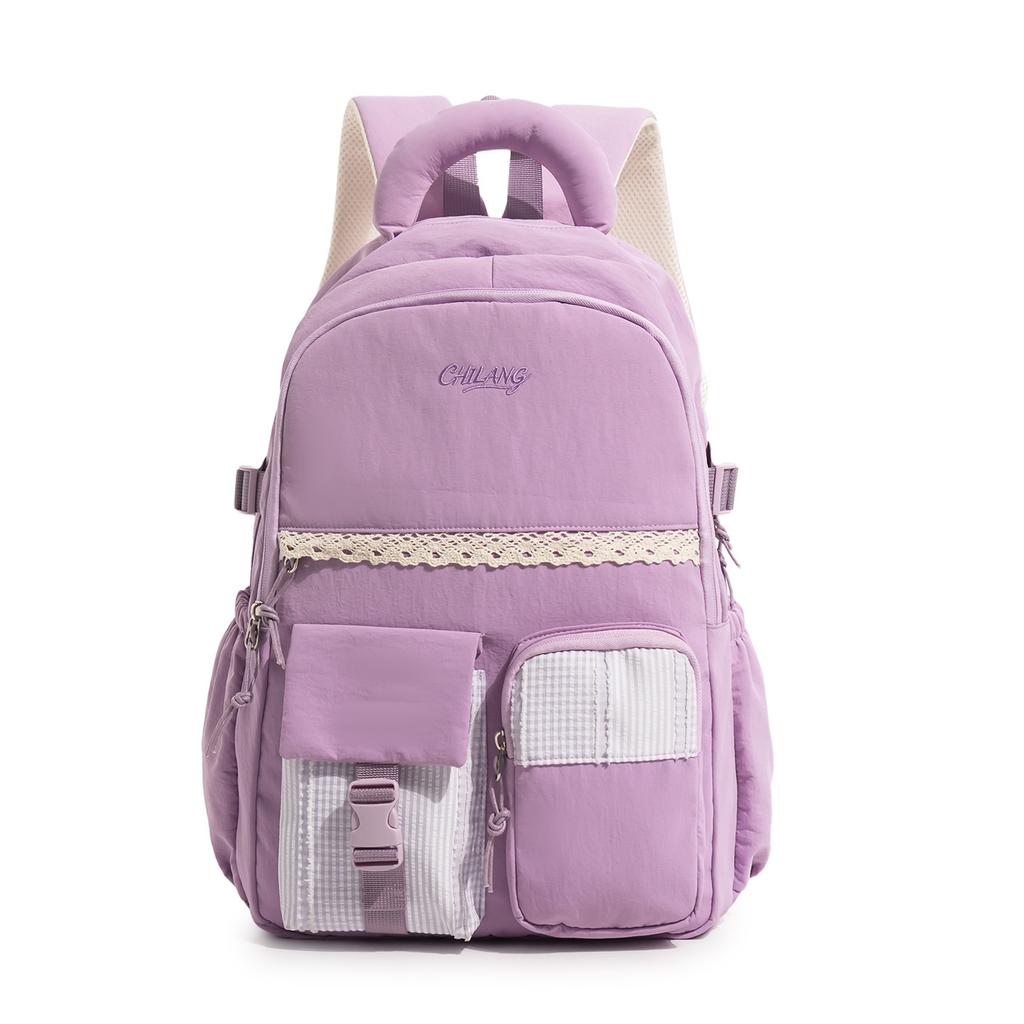 Schoolbag Backpack Female Middle School Student Korean Version Versatile Class Backpack Sweet Girl Simple Casual Lace High School Student School Bag