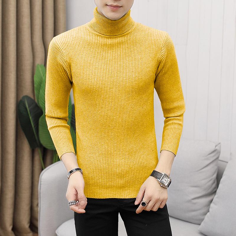 Men's High Neck Sweater Pullover Knitted Warm Casual Men Clothing Knitted Sweater Men