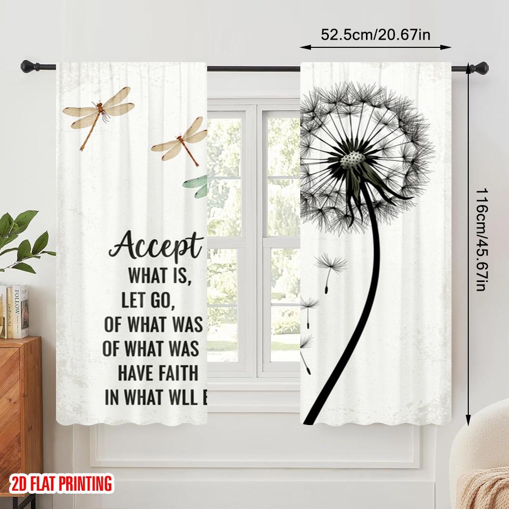 2pcs 2D flat printing Party Curtains Dragonfly Dandelion Accept Let Go 100% Polyester Without Electricity All Season Party &