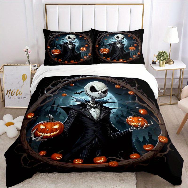 3pcs Happy Halloween Jack Quilt Cover Set (1 Quilt Cover + 2 Pillowcases Without Pillow Core), High-Definition Printing for Home and Dormitory.B0