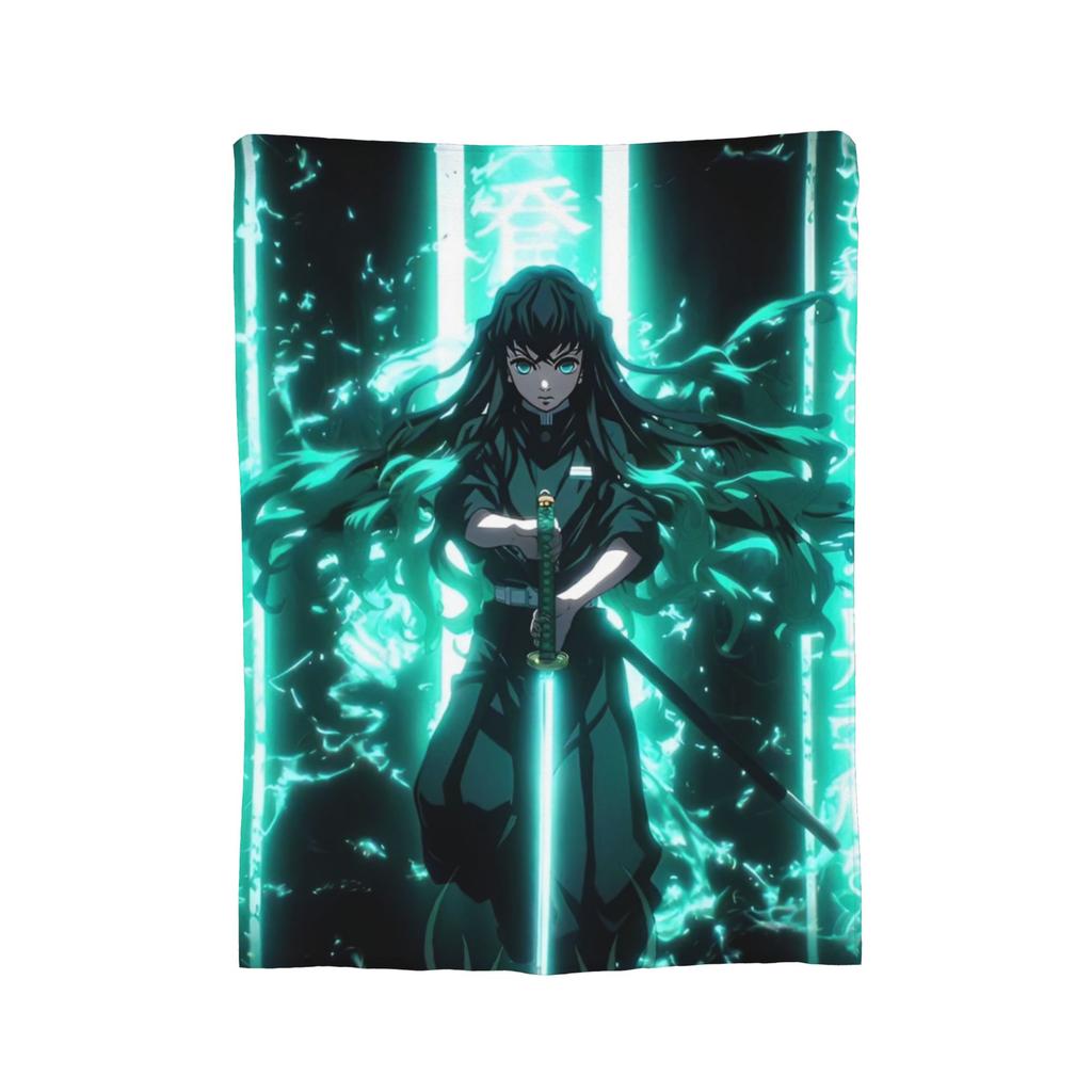 Mist Hashira Muichiro Tokito Fleece Throw Blankets Anime Blanket for Bed Outdoor Super Soft Bed Rug,