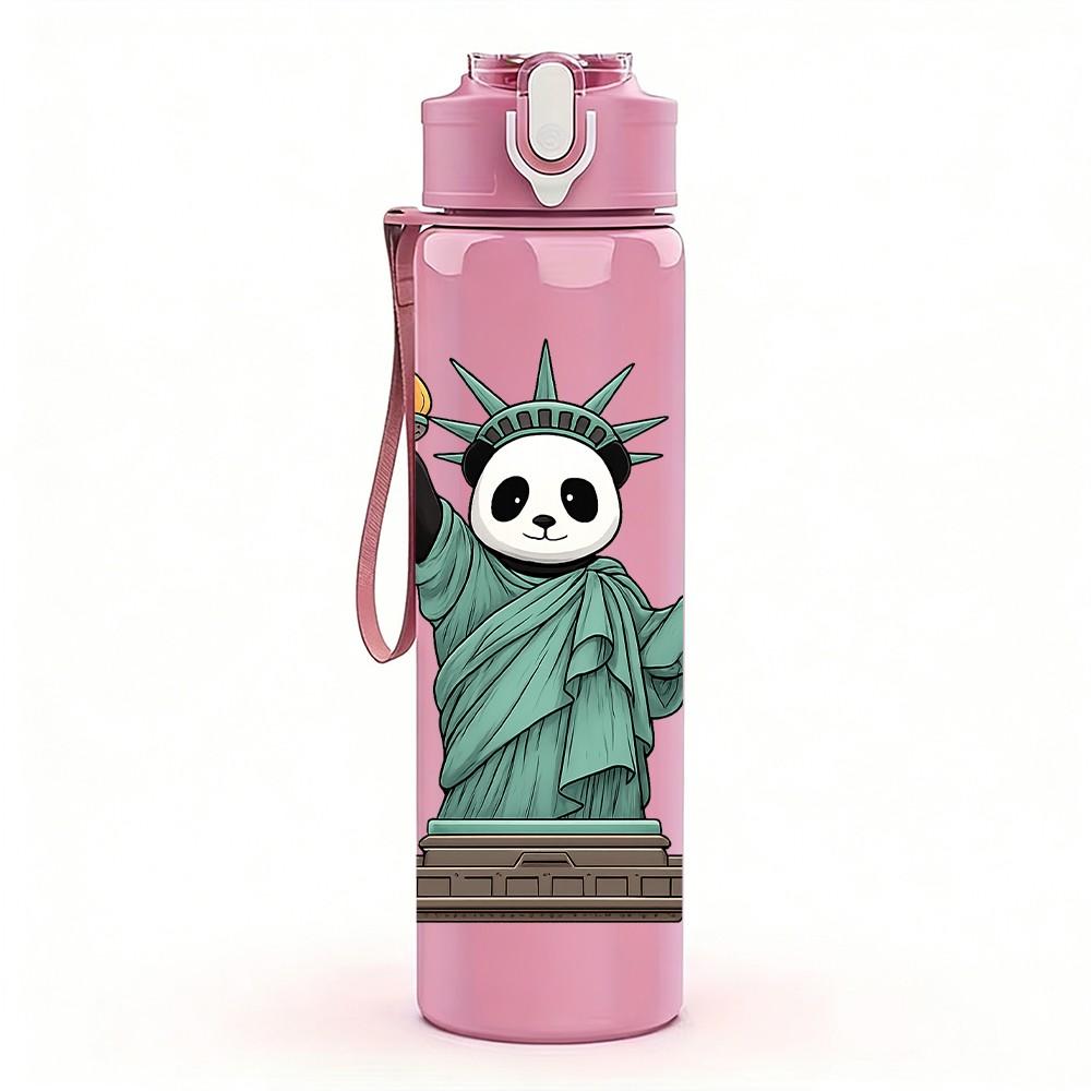 1PC Statue Of Liberty Art Print 750ml Color Plastic Sports Water Bottle Leakproof Flip Straw Lid Suitable for Sports Office Home Use