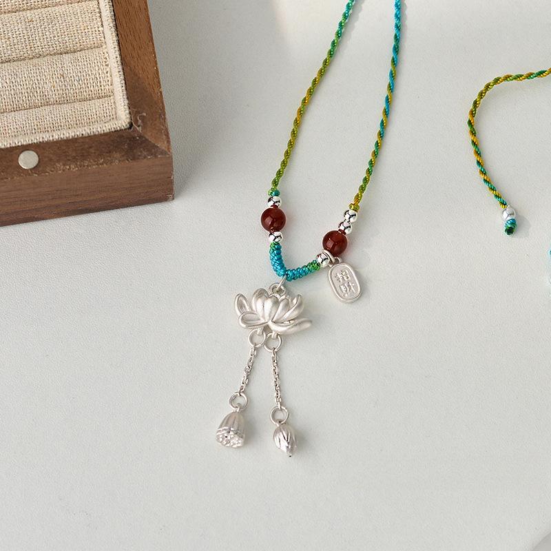 Lotus Nafu Necklace for Women Good Luck Lotus for Women Young China-Chic Ancient Han Suit Weaving Rope