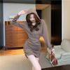 French Hooded Dress: Sexy Waist-Cinching, Long Sleeve, Hip-Hugging Short Skirt for Spring & Autumn 2026