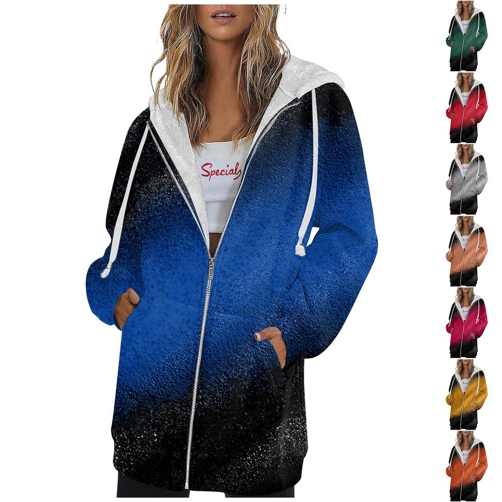 Dámská podzimní zimní móda Mikina na zip s dlouhým rukávem Pulovr Sportovní cvičební trička Ležérní potištěné česané topy s kapsami