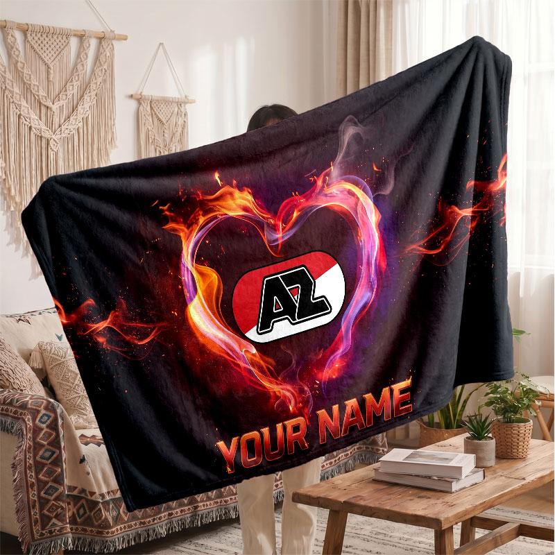 AZ Alkmaar Personalisierte Fleecedecke Mit Fußballlogo, Individueller Name Text Weich Warm Heimdecke