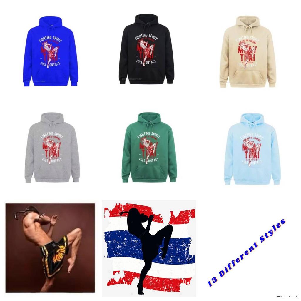 Muay Thai Kick Boxing UFFC MMA Pull Over Jacket Sweatshirt Hoodies Men Women Kid Unisex Long Sleeve Print Sport Gym Fitness Workout