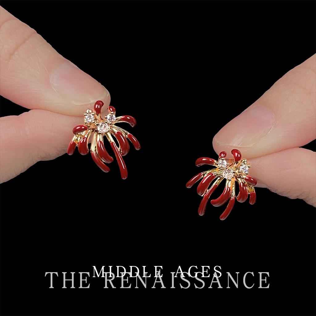 Бордовые Фейерверки~ Фа Ди Глазурь Трехмерные Фейерверки Циркониевые Серьги Серьги Женские