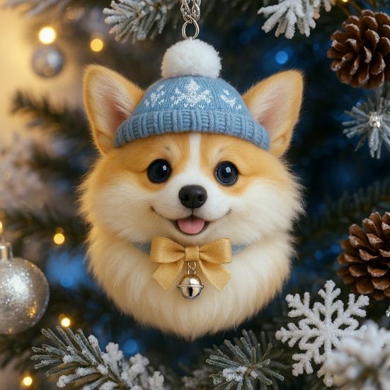 Winter Acrylic Cat Hanging Decoration Christmas Tree Knitted Hat Kitten Dog Rabbit Hedgehog Hanging Ornament Animal Pendant