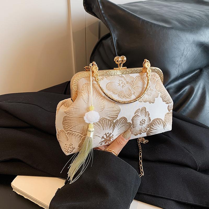 Fashion Vintage Fringe Bag Small Shell Bags Chain Women Shoulder Crossbody Bag Crane Flying Women's Handbags Purses Embroidery