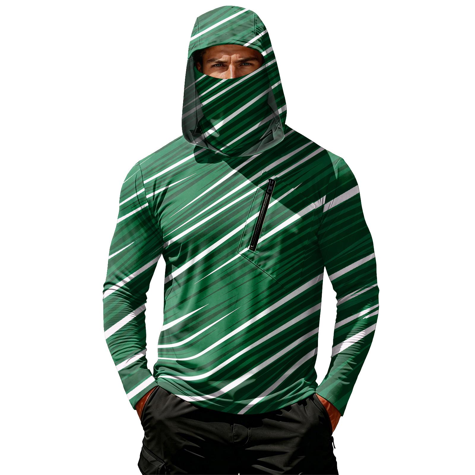 

Men s Casual Geometric Print Hooded Long Sleeve Sun Protection Shirt Lightweight Breathable Outdoor Sportswear XL зелений