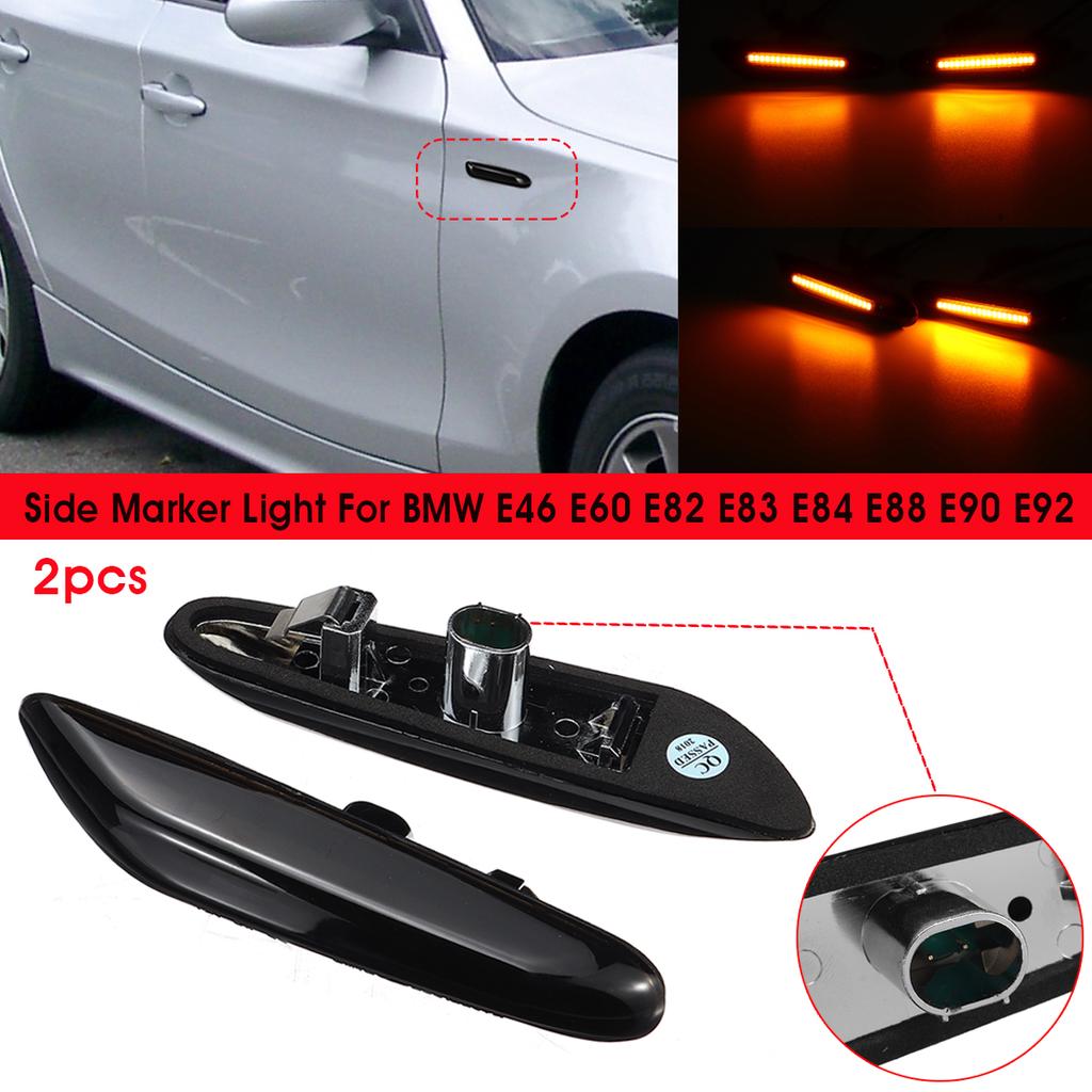 Black Pair Dynamic Side Marker Indicator Lights for B-MW E46 E60 E82 E88 E90 E92 E93