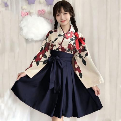 Kimono Japanische Kleidung Taisho Roman Cosplay Kostüm Outfit Schreinmädchen Damen Süßes Blumenmuster Einteiler Cross-Dressing Yukata Mädchen Stil Kurz