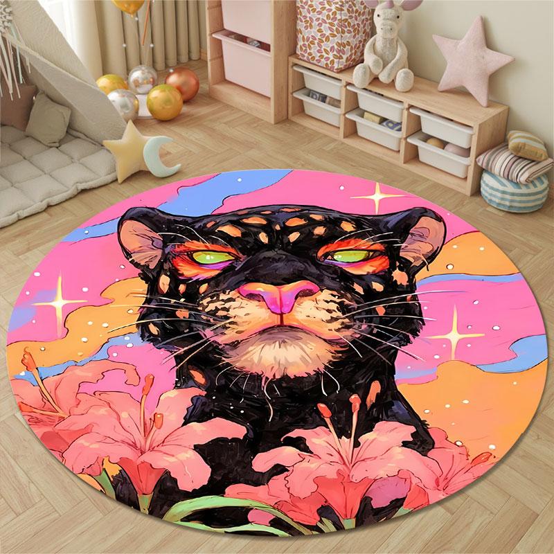 Rustic Round Moon Multicolor Area Rug, Non-Slip Floor Mat for Kitchen