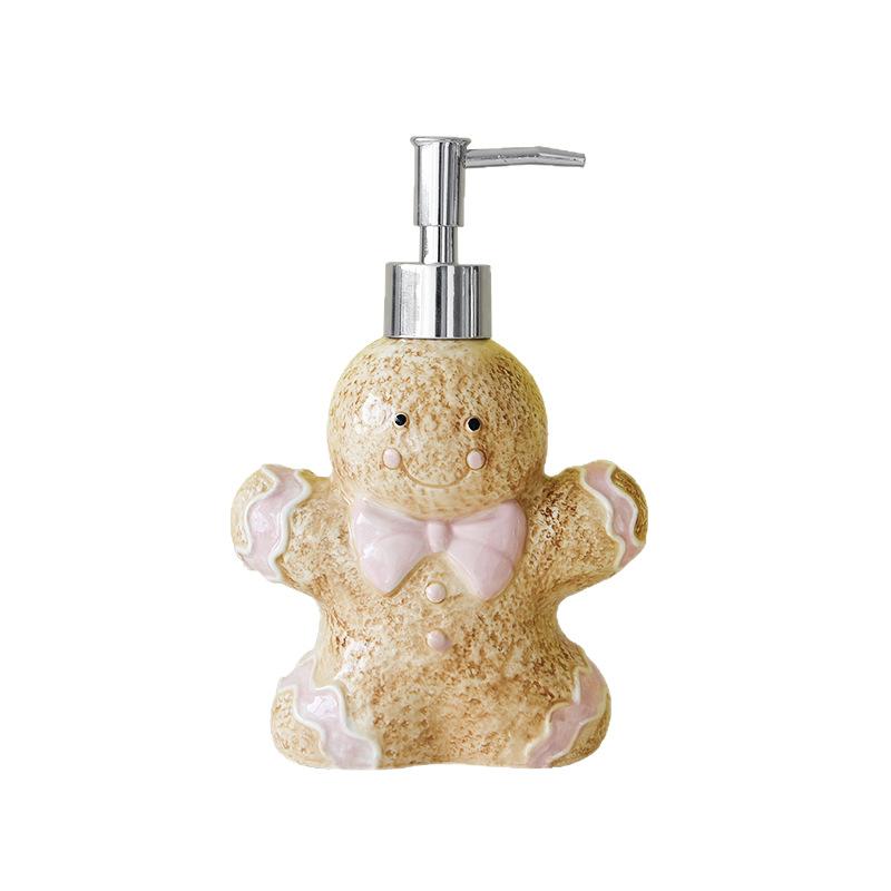 Cute teddy bear bath bottle hand sanitizer bottle creative home ceramic packaging container hand-painted underglaze color
