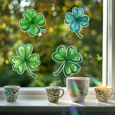 Laser Colorful Lucky Four-leaf Clover Decorative Glass Anti-static Window Stickers