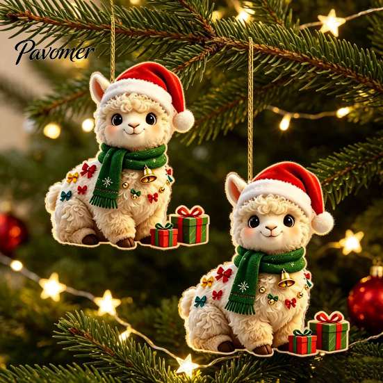 Holiday Celebration Ornaments for Family 2Pcs Christmas Alpaca Hanging Ornaments, 2D Flat Acrylic Decoration, Seasonal Festive Room Decorations