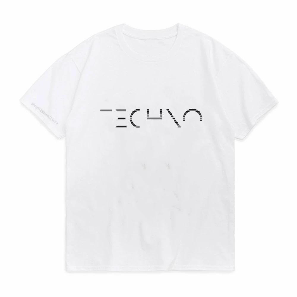 Maglietta Stampata Design Minimalista Techno Music Per DJ Festa Rave Casual Unisex Estiva Streetwear Top Girocollo Traspirante