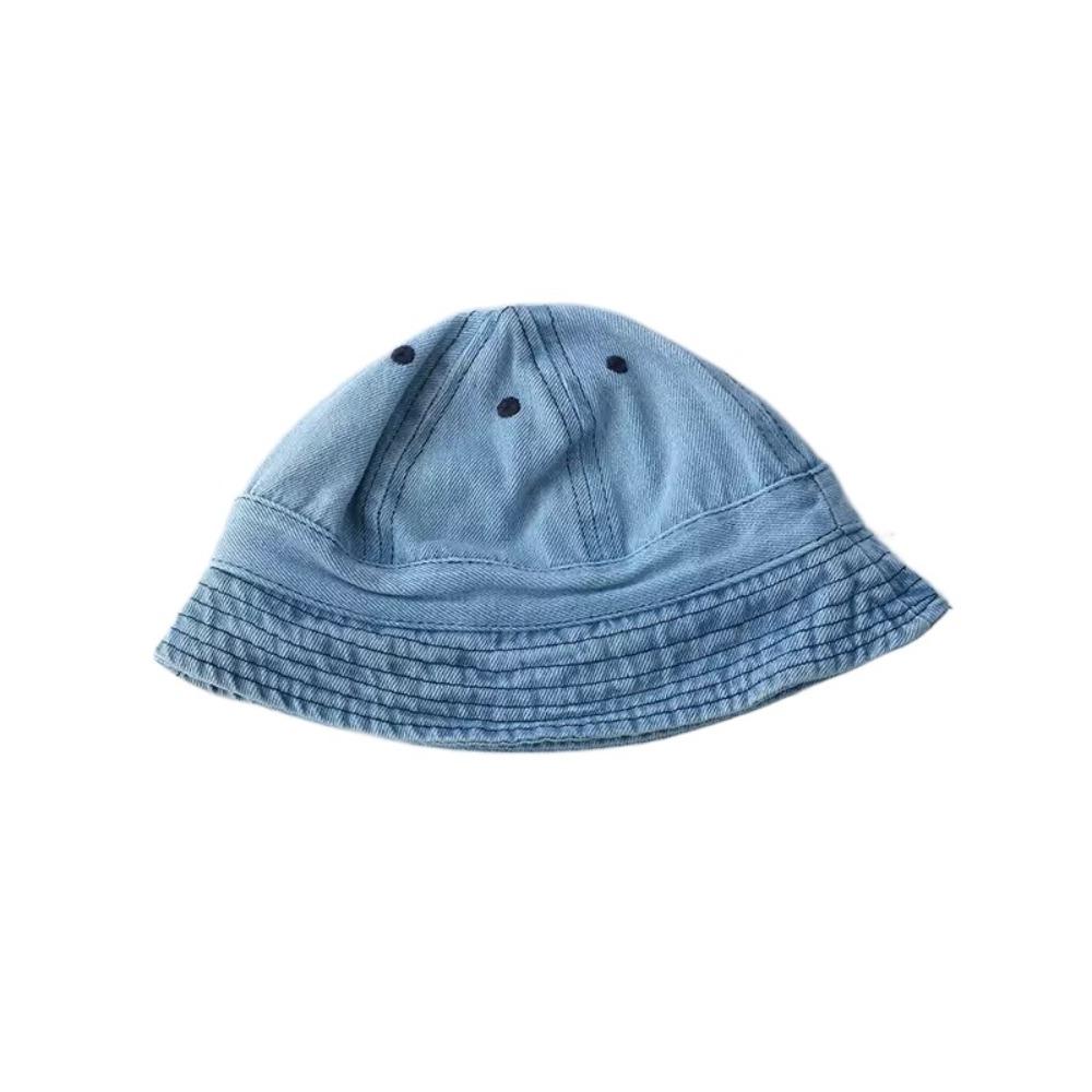 Korean Style Baby Sun Hat Solid Color Children Fisherman Cap Sweet Washed Denim Bucket Hat  Outdoor