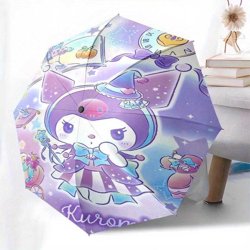 Kuromi,Fairy Tale Automatic Folding Umbrella-Simple 8-Rib Design, Bright Cartoon Pattern, Durable Iron Frame, Suitable For Travel, Outdoor,