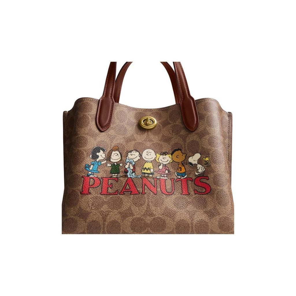 Coach X Peanuts Signature Canvas Leather Trim Tote Bag for Daily Use