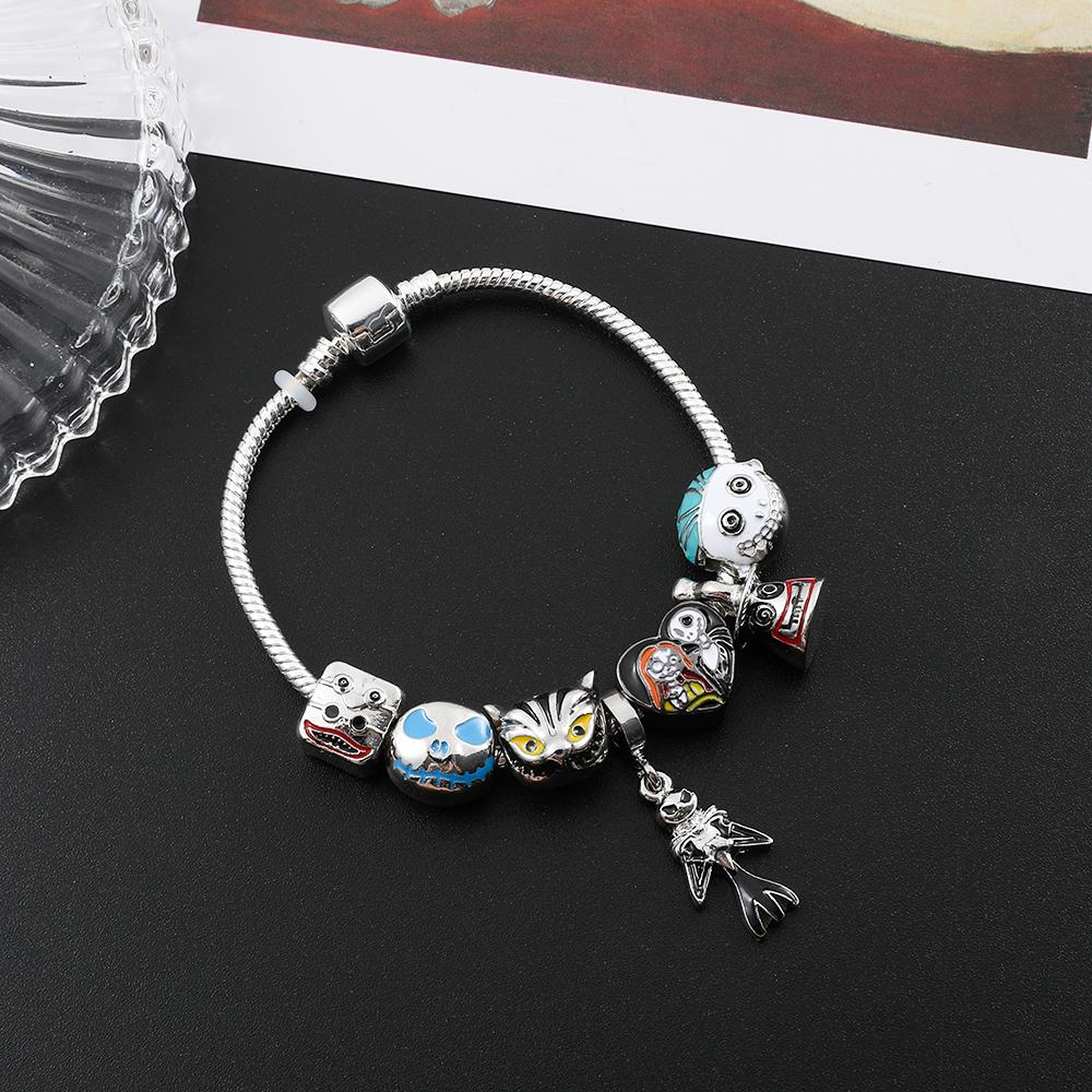 The Nightmare Before Christmas Enamel Charm Bracelet Jack Skellington Sally DIY Couple Beads Bangles Gifts for Lovers