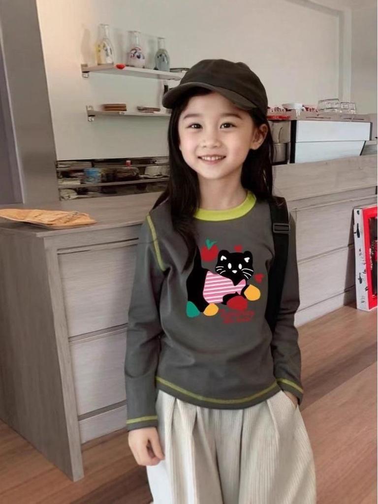 Herbst & Winter Mädchen Cartoon Baumwolle Langarm T-Shirt - 2025 Neue Mode Rundhals Oberteil