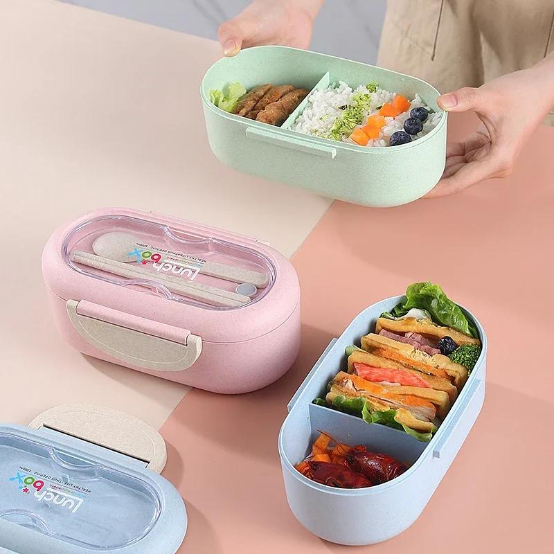 Children Kids School Portable Bento Box Bag, Office Dinnerware Food Storage Container, Leakproof Wheat Straw Lunch Box Microwave