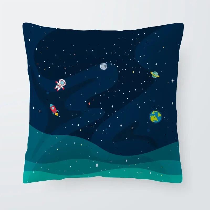 Astronaut Cat Planet Text Pillowcase Decoration Living Room Bedroom Sofa Pillowcase Creative Fun Cartoon Cushion Cover